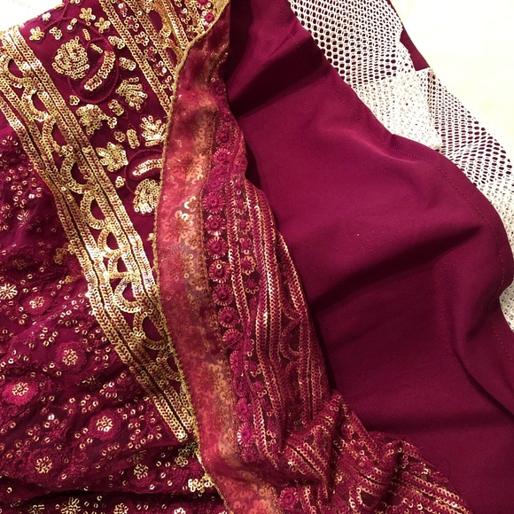 Indian Fuschia/ Plum Pink Lengha in Small - Picture 9 of 12